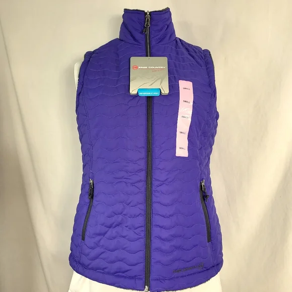 Free Country Purple Iris Reversible VEST Womens Size S Quilted Fleece Full Zip - Picture 2 of 15